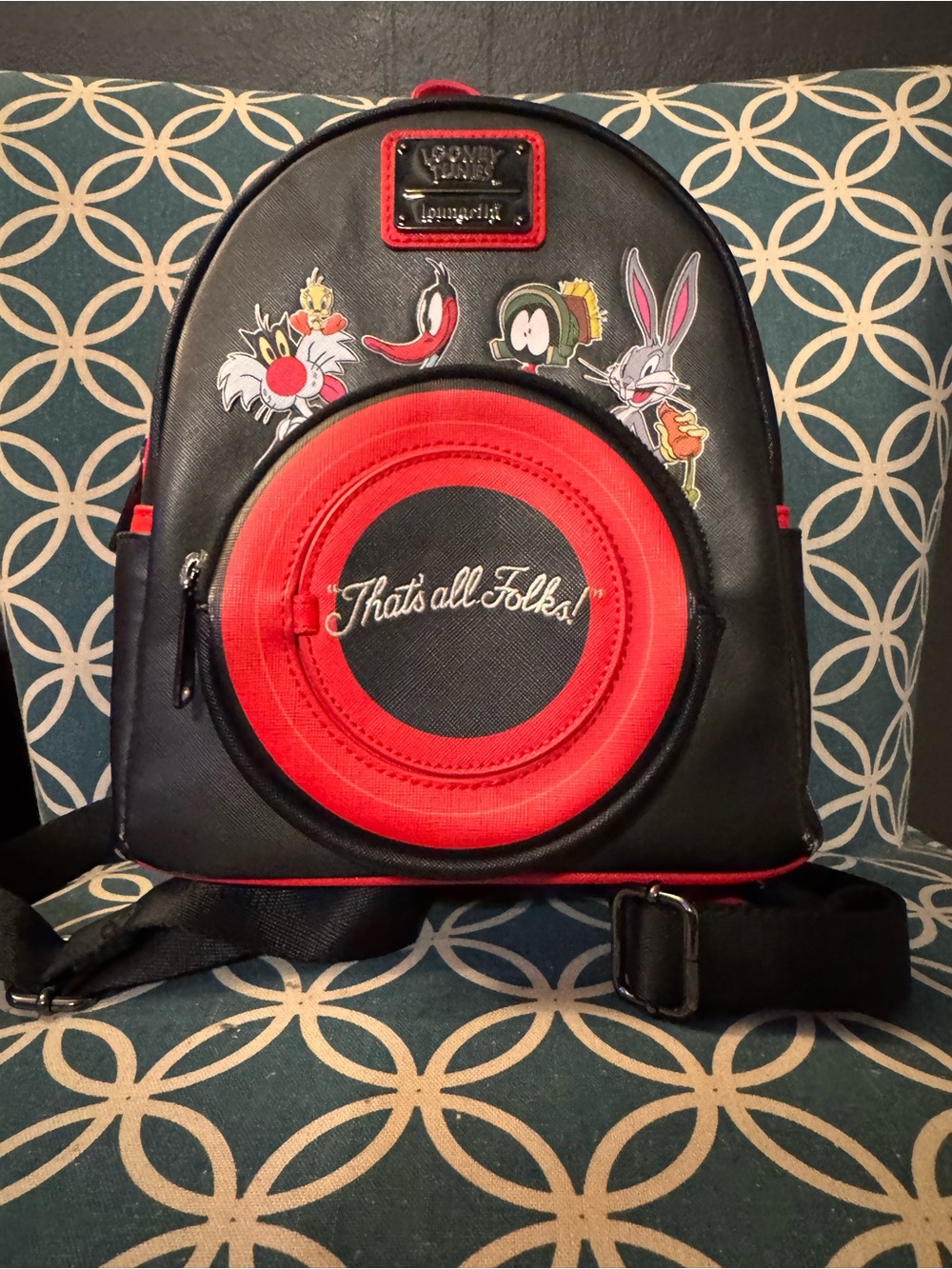 Loungefly Black & Red Looney Tunes 'That's All Folks!' Mini Backpack